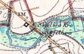 6: På generalstabskortet fra slutningen af 1800-tallet fremgår Skjelbro Kro og dens stald tydeligt nær 2 mile-mørket fra Randers.