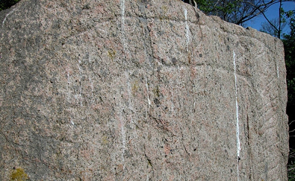 2: Nærbillede af runeteksten på toppen af Svenstrup-stenen.