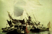 Angreb med små kanonbåde på engelsk orlogsskib.