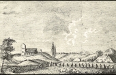 18: Ældste afbildning af Grønsalen med Fanefjord Kirke i baggrunden. Paludan 1799.